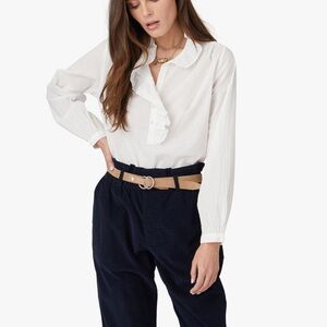 White Ruffled Neckline Blouse